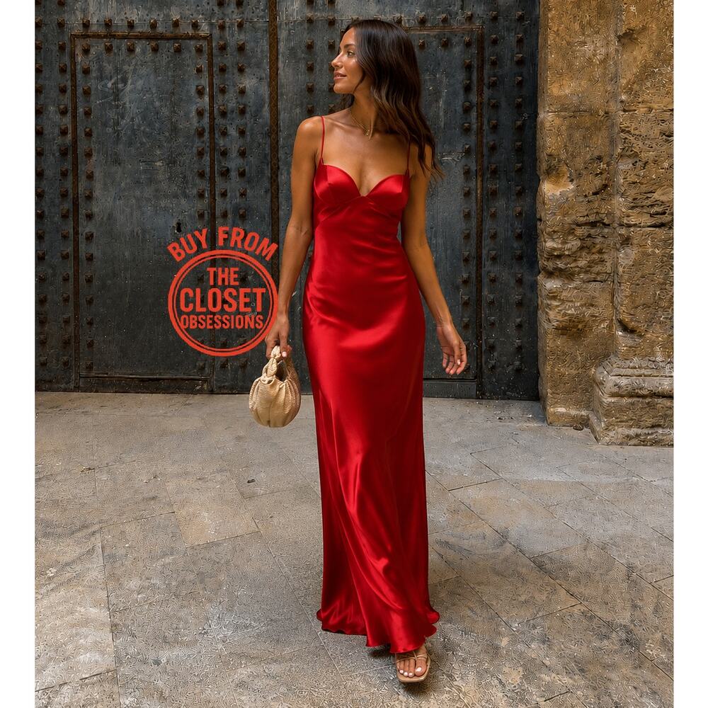 Zara NWT Red Satin Sweetheart Maxi Dress L - Picture 12 of 16